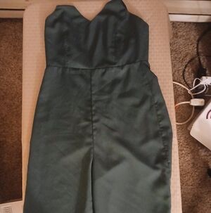 Elegant Green Strapless One Piece Pants Set.